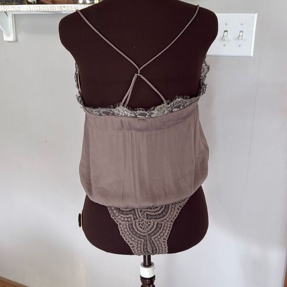 intimately free people satin lace bodysuit tank top women’s size small gray roma - Picture 4 of 8
